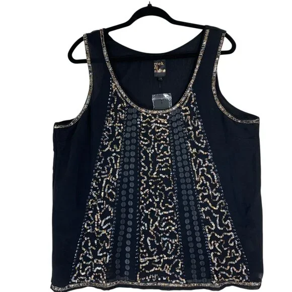 Reitman Elegant Black sequins camisole Embellished sleevelessTank Top size xl - Picture 12 of 13